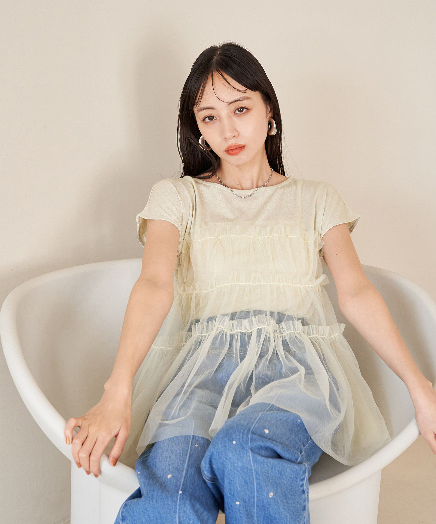 VIS「チュールコンビラメプルオーバー」|Tシャツ・カットソー|