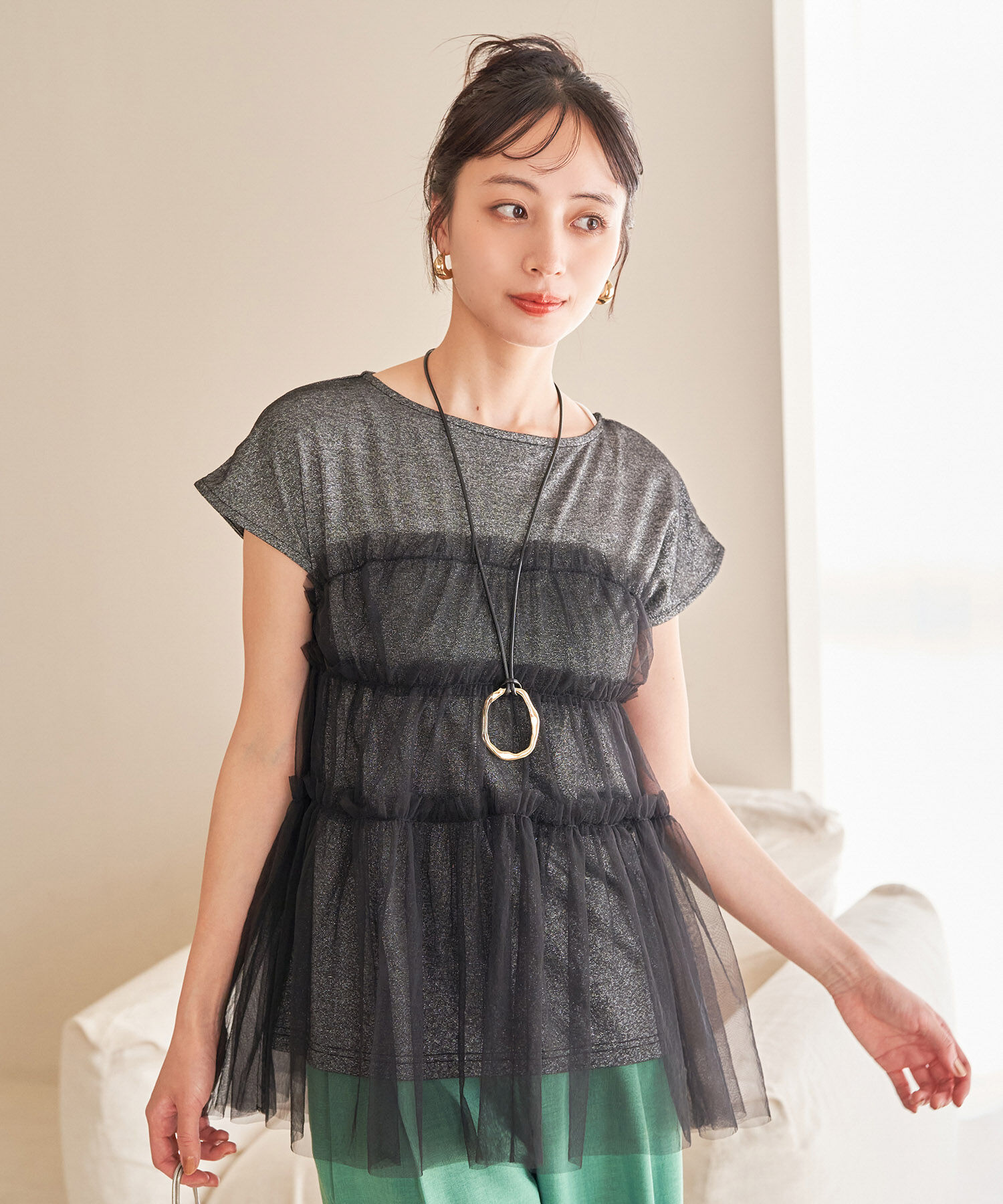 VIS「チュールコンビラメプルオーバー」|Tシャツ・カットソー|