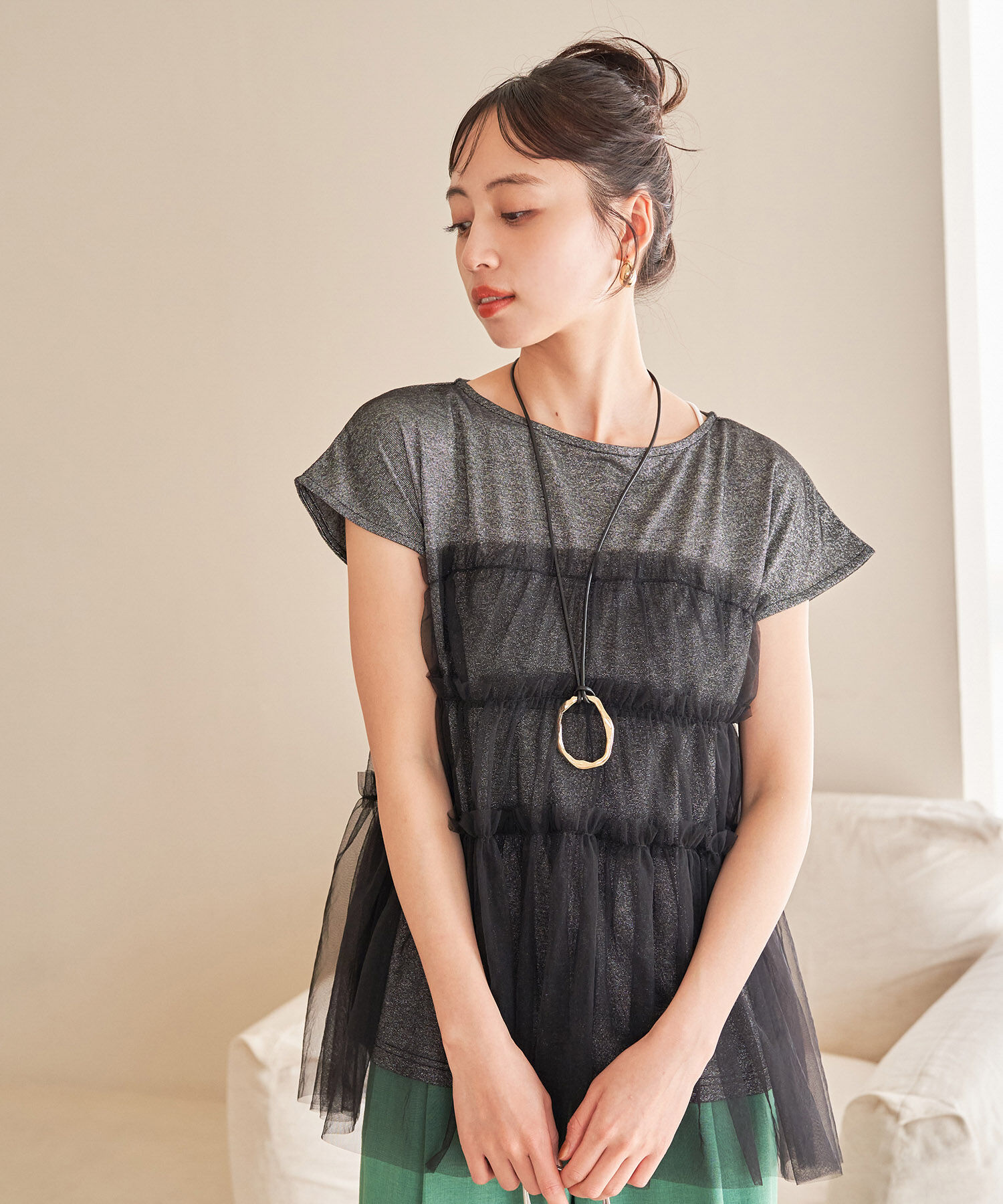 VIS「チュールコンビラメプルオーバー」|Tシャツ・カットソー|