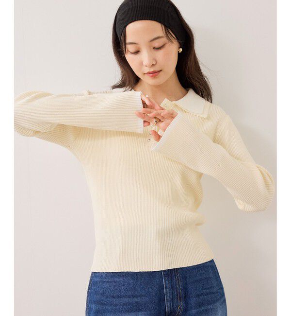 VIS「ダブルカラーポロニットトップス」|ニット・セーター|