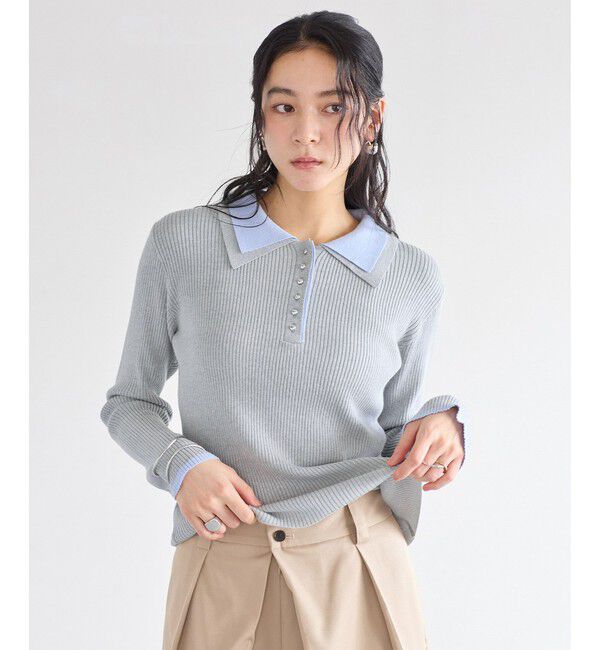 VIS「ダブルカラーポロニットトップス」|ニット・セーター|