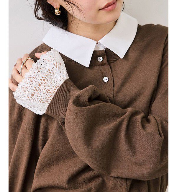 VIS「レースカフスドッキングニットカーディガン」|カーディガン|キャメル(25)