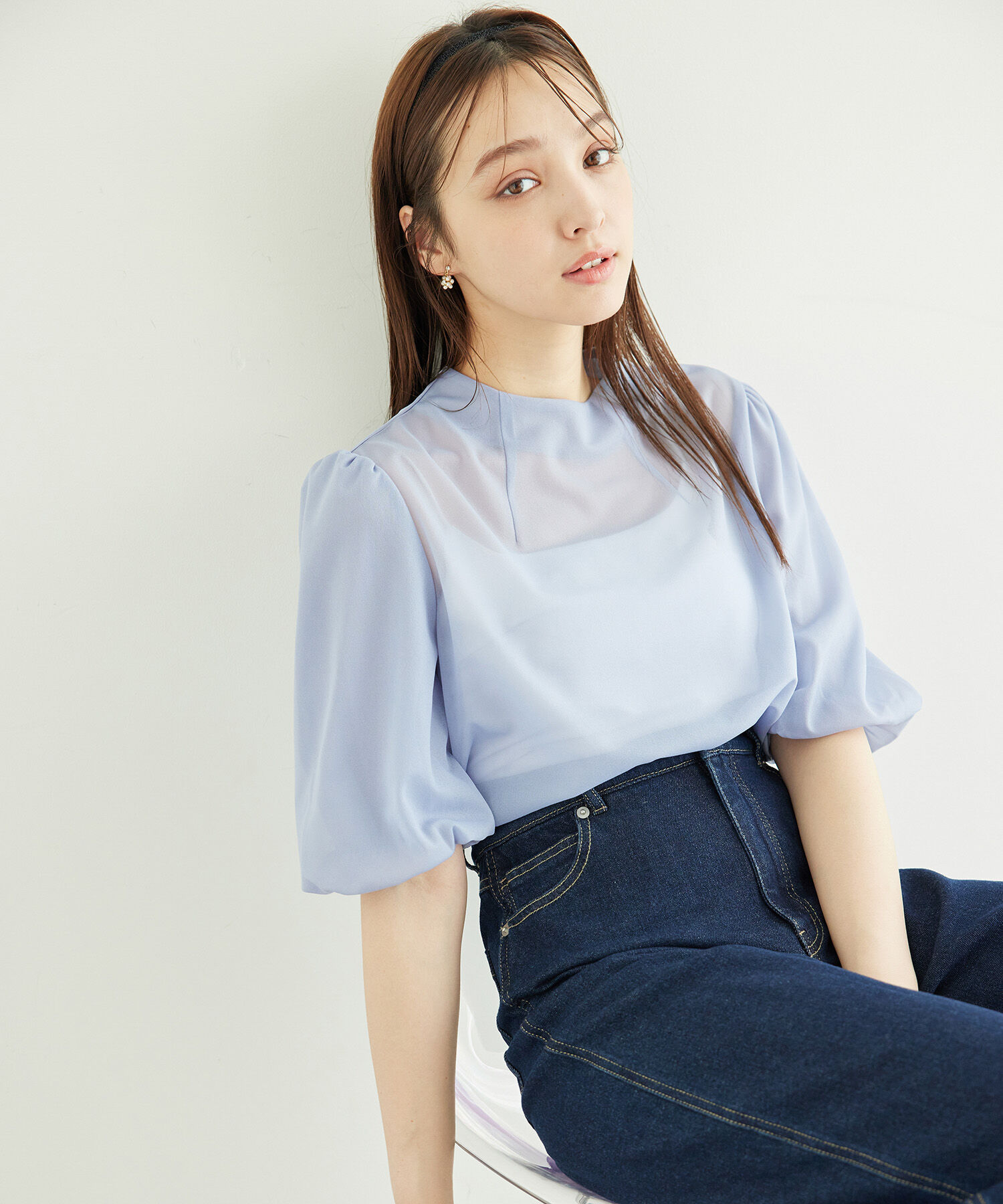 Rope&rsquo;Picnic「袖ボリュームブライトシアーブラウス」|シャツ・ブラウス|サックス(48)