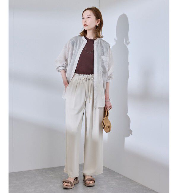 Rope&rsquo;Picnic「着丈が選べるバンドカラーストライプシアーシャツ」|シャツ・ブラウス|