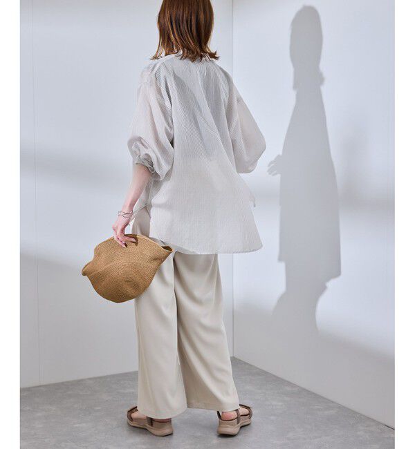 Rope&rsquo;Picnic「着丈が選べるバンドカラーストライプシアーシャツ」|シャツ・ブラウス|