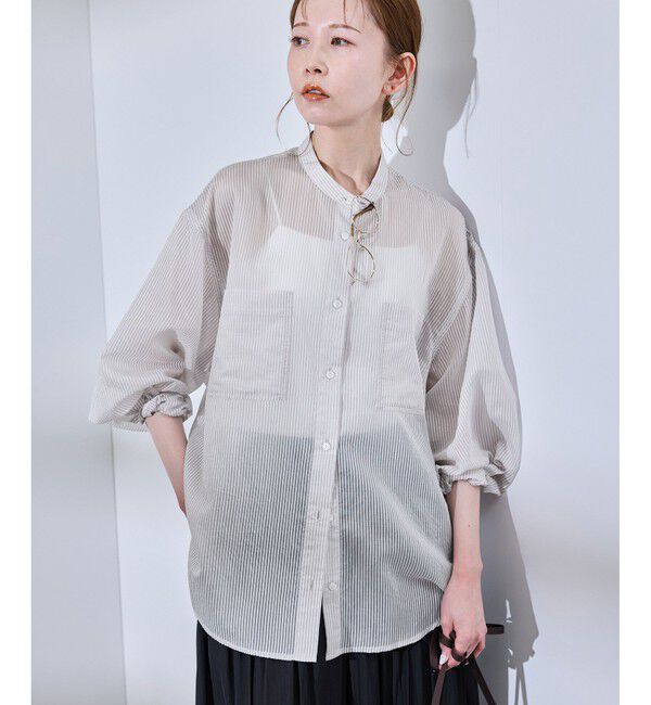 Rope&rsquo;Picnic「着丈が選べるバンドカラーストライプシアーシャツ」|シャツ・ブラウス|