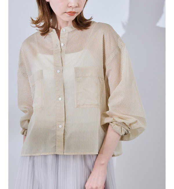 Rope&rsquo;Picnic「着丈が選べるバンドカラーストライプシアーシャツ」|シャツ・ブラウス|