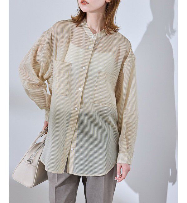 Rope&rsquo;Picnic「着丈が選べるバンドカラーストライプシアーシャツ」|シャツ・ブラウス|