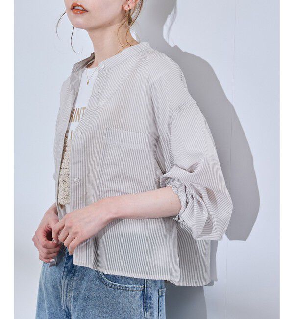 Rope&rsquo;Picnic「着丈が選べるバンドカラーストライプシアーシャツ」|シャツ・ブラウス|