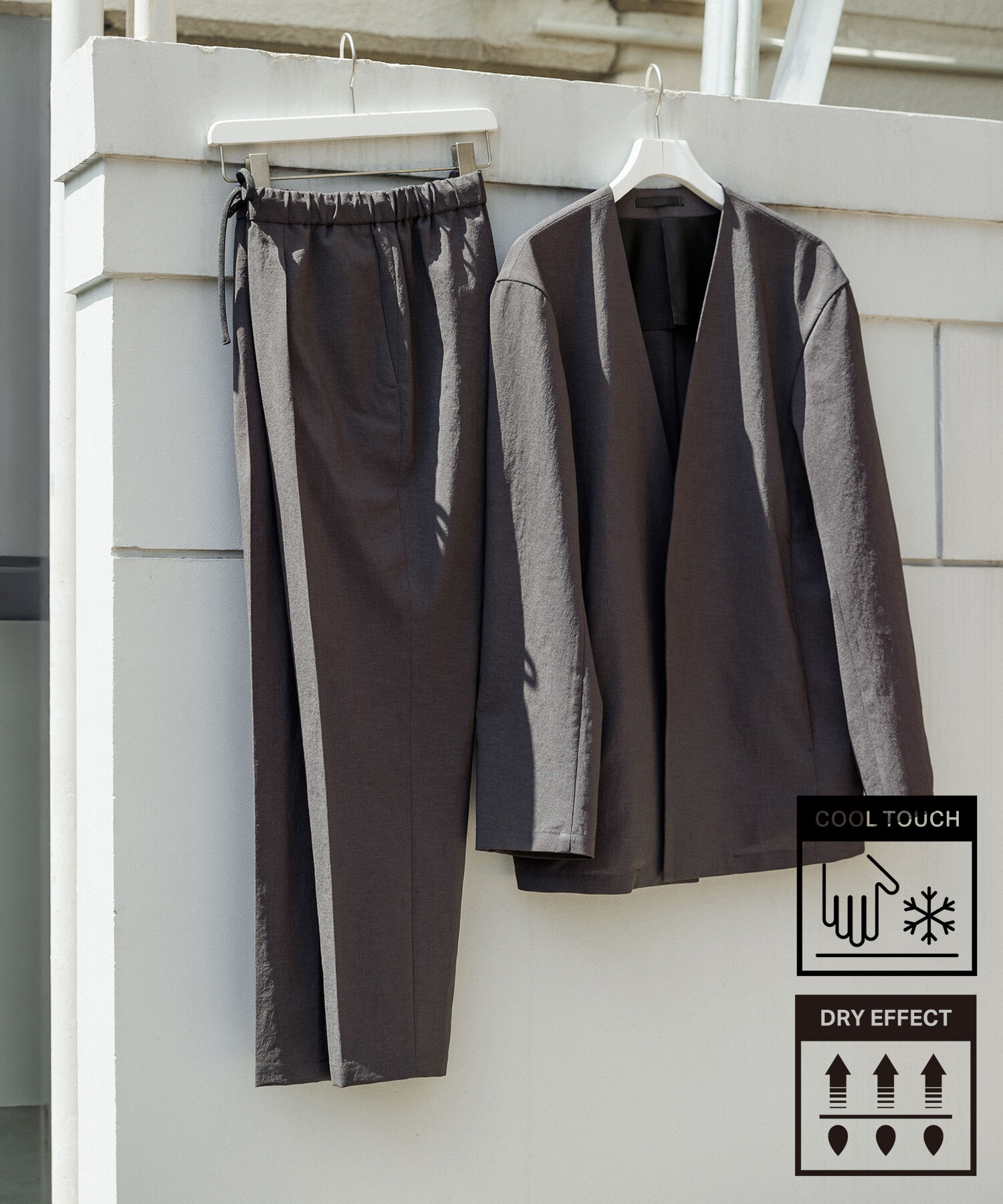 ADAM ET ROPE'「2点セット【RIRANCHA / リランチェ】セットアップ / ノーカラージャケット＆イージーパンツ / イージーケア」|スーツ|