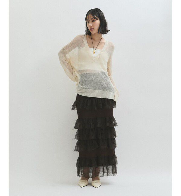 ADAM ET ROPE'「シアーVネックトップス」|Tシャツ・カットソー|