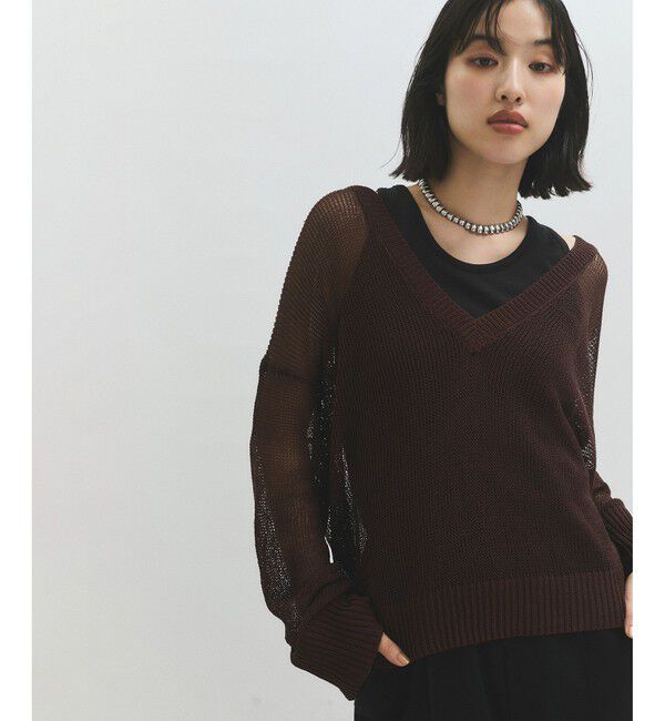 ADAM ET ROPE'「シアーVネックトップス」|Tシャツ・カットソー|