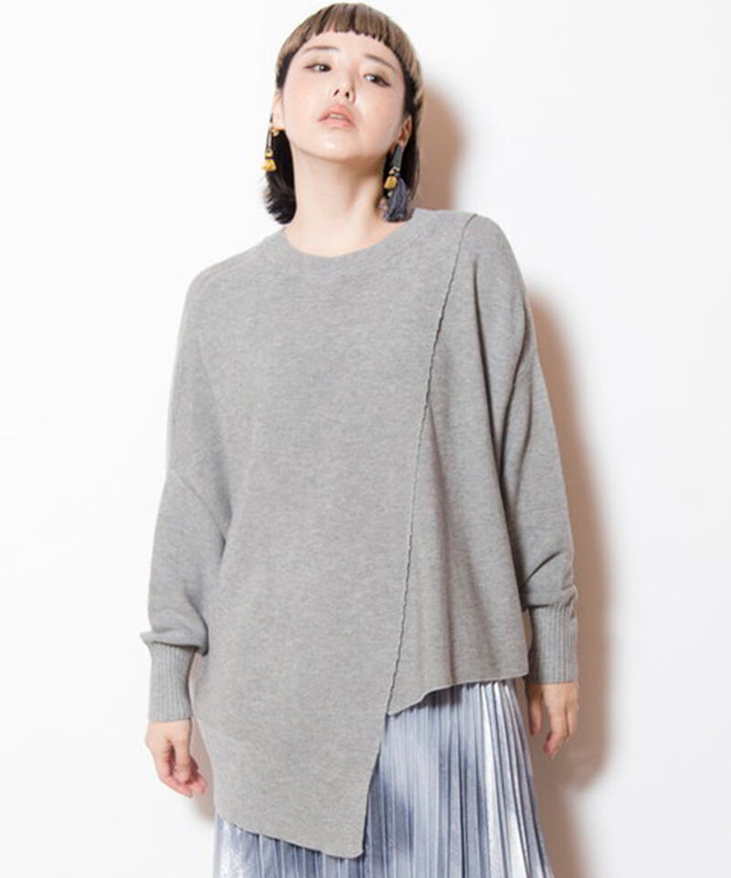  「2WAYアシンメトリーニットプルオーバー」|ニット・セーター|GRAY