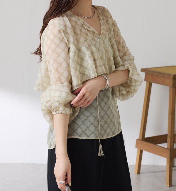  「チェックシフォンラッフルブラウス」|シャツ・ブラウス|
