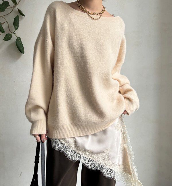  「ファーウールボートネックプルオーバー」|ニット・セーター|