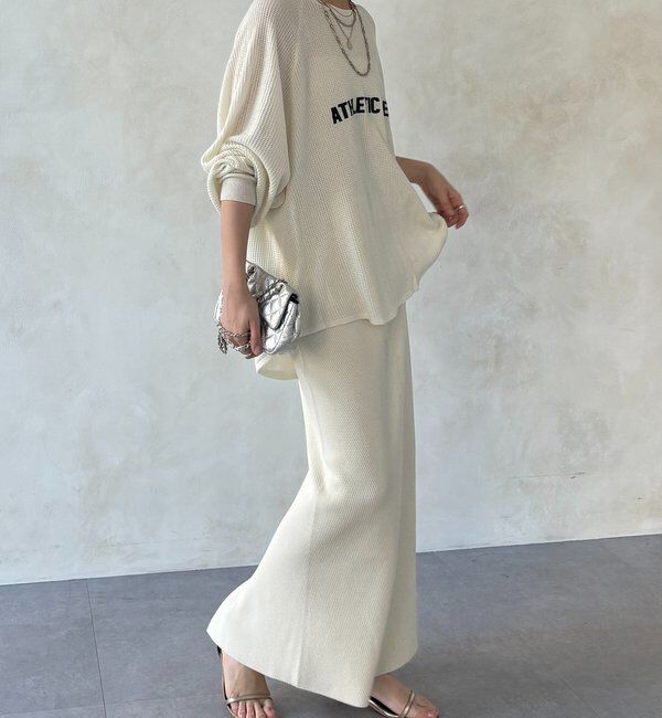  「【セットアップ可能】ハニカムワッフル編みニットスカート」|スカート|