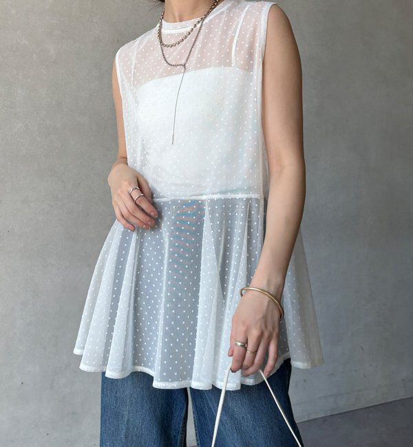  「【WEB限定】ドットチュールノースリチュニック」|Tシャツ・カットソー|オフホワイト