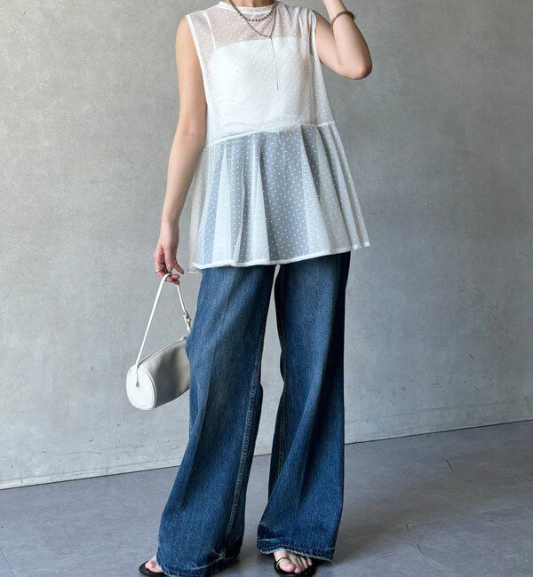  「【WEB限定】ドットチュールノースリチュニック」|Tシャツ・カットソー|