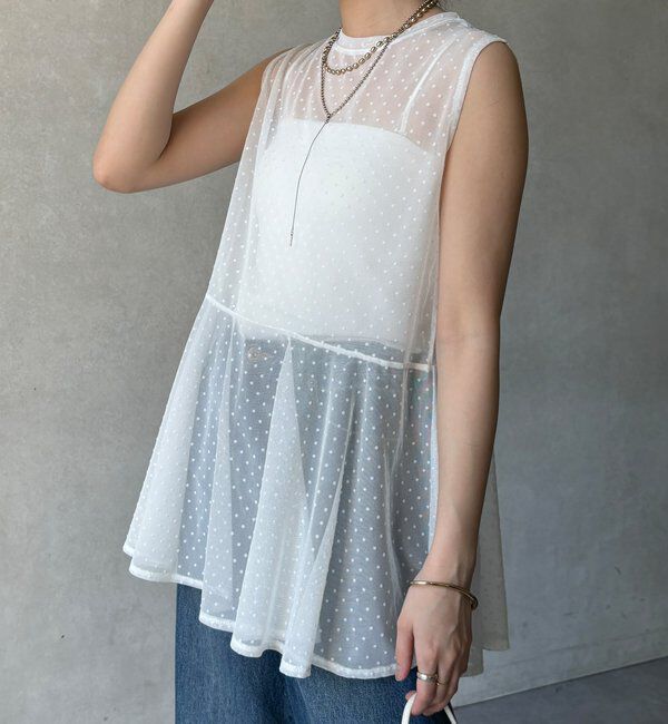  「【WEB限定】ドットチュールノースリチュニック」|Tシャツ・カットソー|