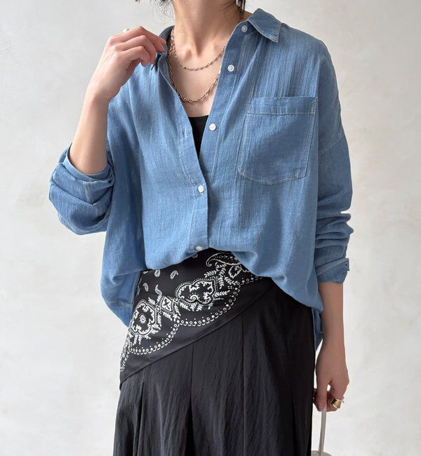  「【WEB限定】コットンボイルシアーデニムシャツ」|シャツ・ブラウス|
