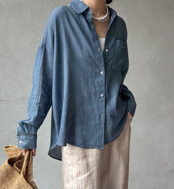 「【WEB限定】コットンボイルシアーデニムシャツ」|シャツ・ブラウス|