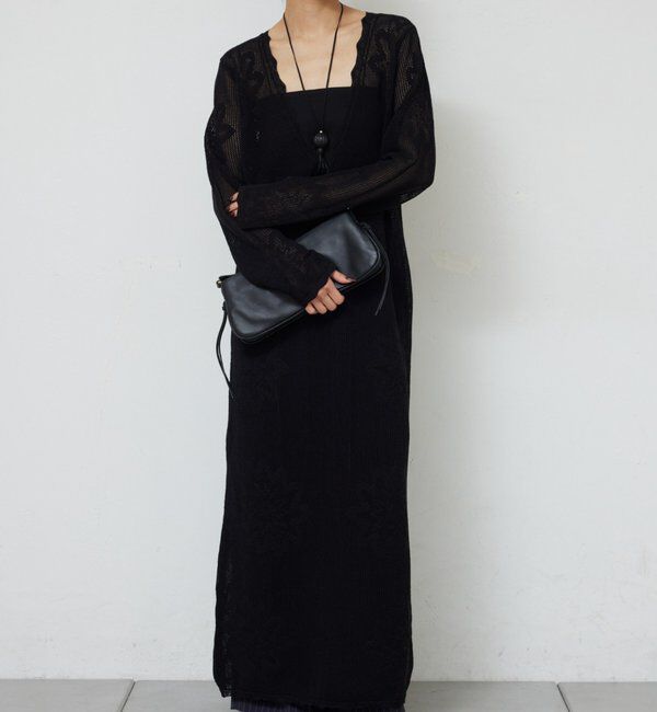  「【手洗い可】メッシュニットドレス」|ワンピース|ブラック