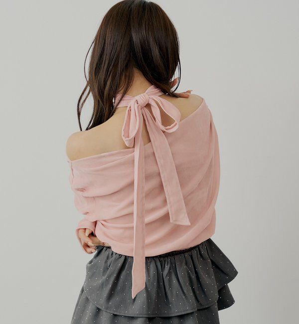  「【SALON by Chico】タイ付きベロアワンショルギャザートップス」|Tシャツ・カットソー|