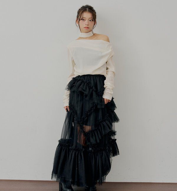  「【SALON by Chico】タイ付きベロアワンショルギャザートップス」|Tシャツ・カットソー|