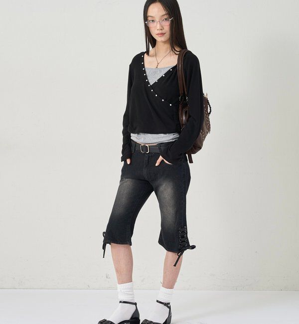  「スタッズリブカシュクールフーディ」|パーカー|