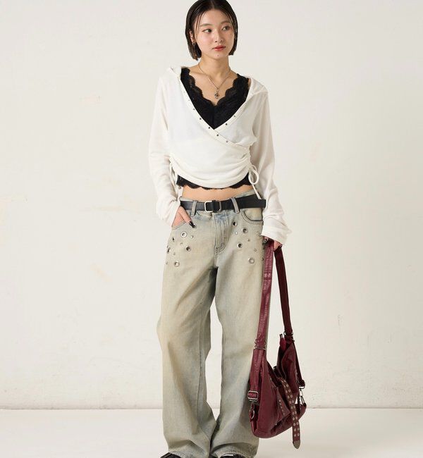  「スタッズリブカシュクールフーディ」|パーカー|