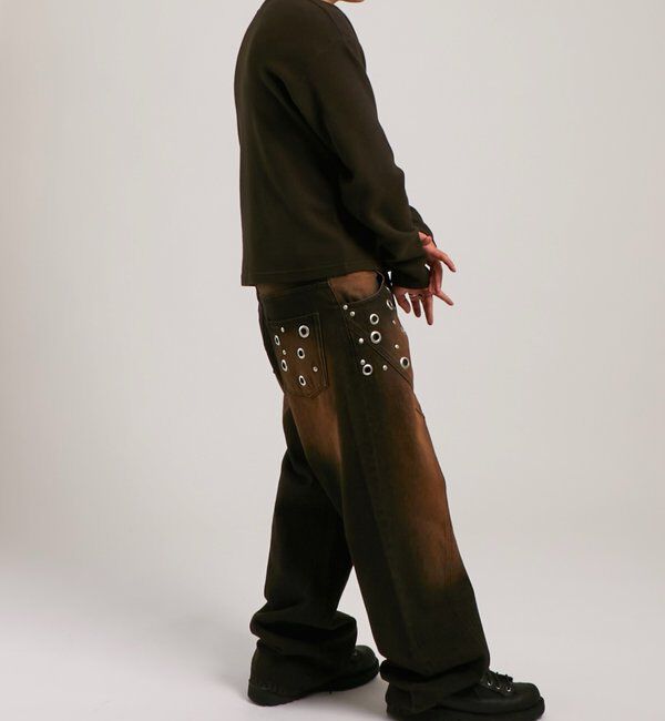  「アイレットスタッズスウィッチングブラストワイドデニム」|デニム|