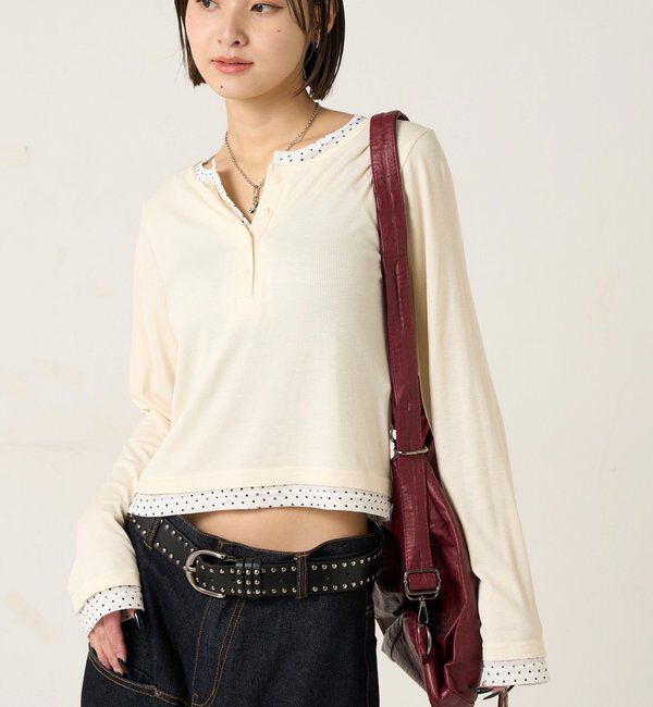  「【WEB限定カラーあり/ドット柄】レイヤードヘンリートップス」|Tシャツ・カットソー|