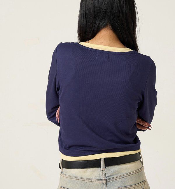  「【WEB限定カラーあり/ドット柄】レイヤードヘンリートップス」|Tシャツ・カットソー|