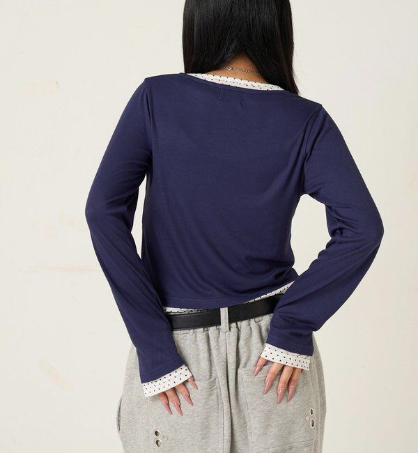  「【WEB限定カラーあり/ドット柄】レイヤードヘンリートップス」|Tシャツ・カットソー|
