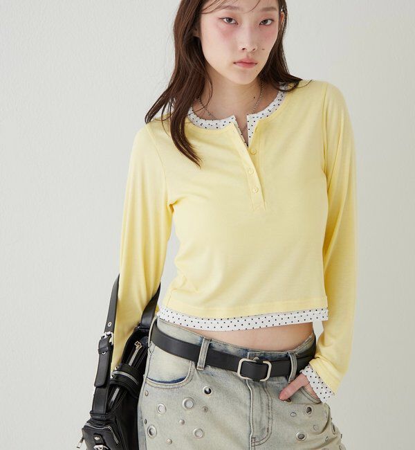  「【WEB限定カラーあり/ドット柄】レイヤードヘンリートップス」|Tシャツ・カットソー|
