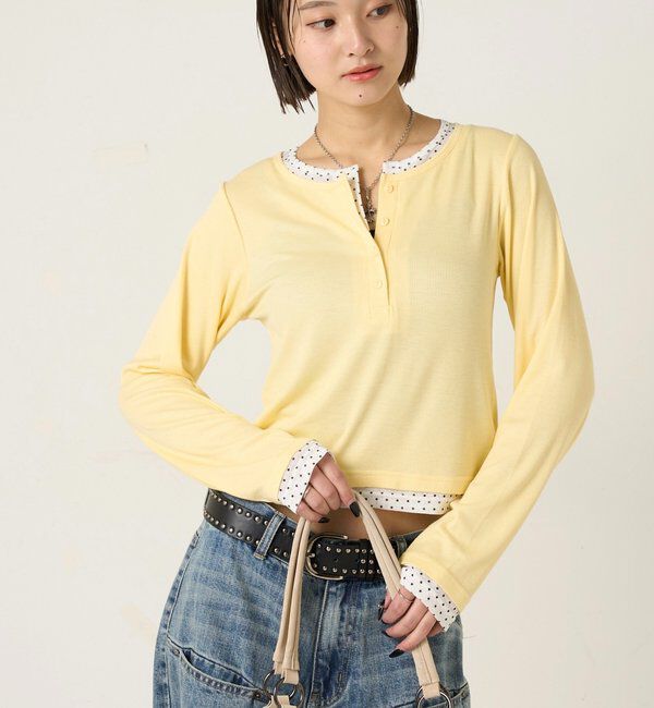  「【WEB限定カラーあり/ドット柄】レイヤードヘンリートップス」|Tシャツ・カットソー|