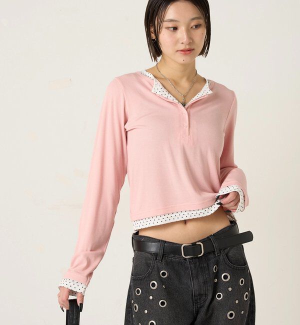  「【WEB限定カラーあり/ドット柄】レイヤードヘンリートップス」|Tシャツ・カットソー|