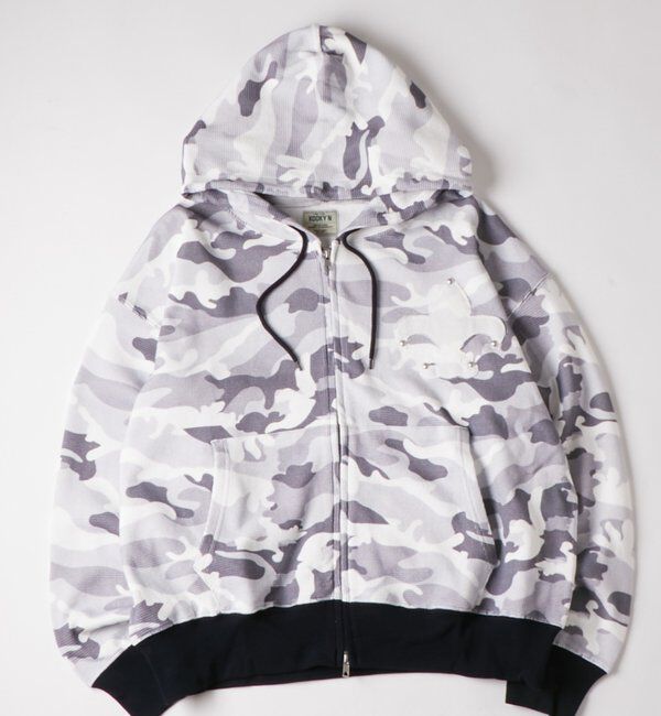  「【UNISEX】KOOKY'Nカモ柄ワッフルユリ紋章スタッズジップパーカー」|パーカー|
