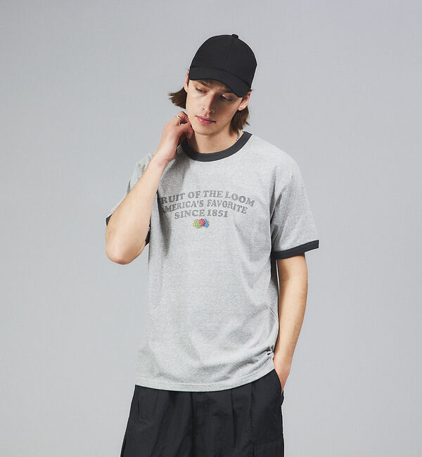 ABAHOUSE「【FRUIT OF THE LOOM】リンガー クルーネック ショートスリーブ」|Tシャツ・カットソー|グレー