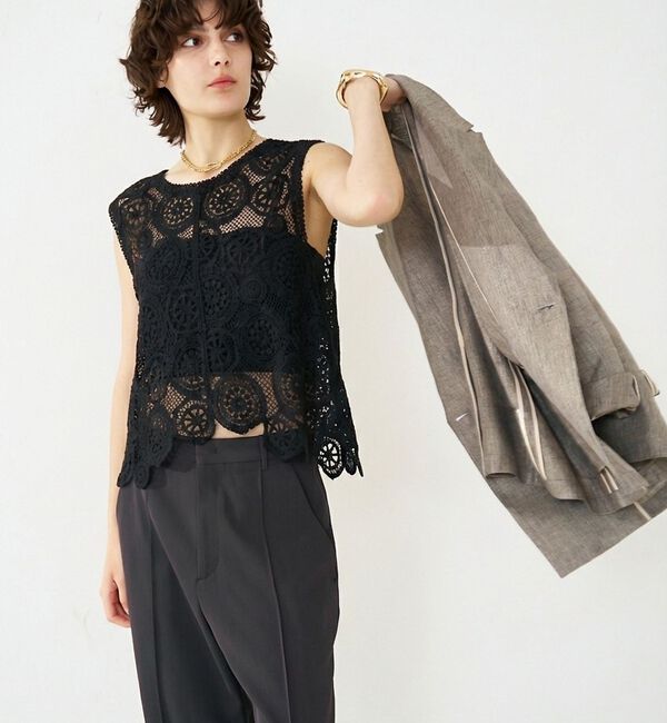 qualite「【前後2WAY仕様】スカラップレース2WAYブラウス」|ベスト・ジレ|