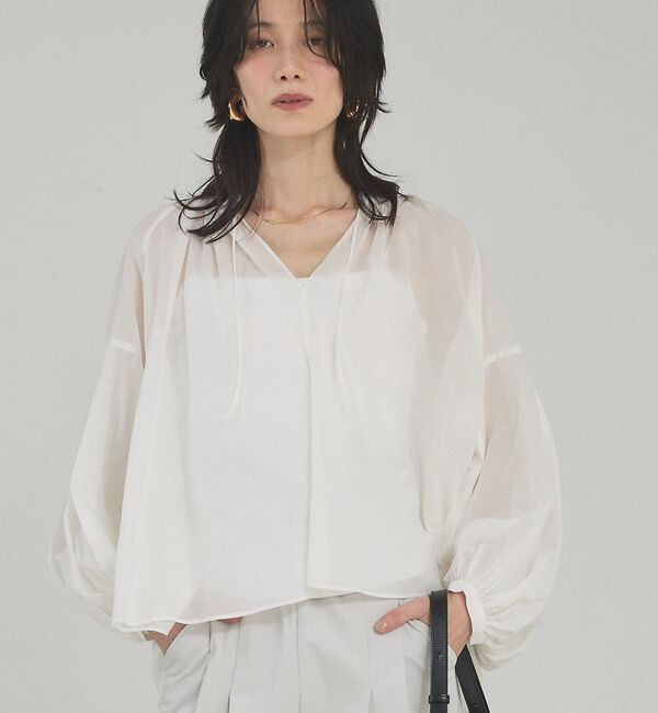 qualite「【シルク混で上品】ブライトローンボリュームシアーブラウス」|シャツ・ブラウス|