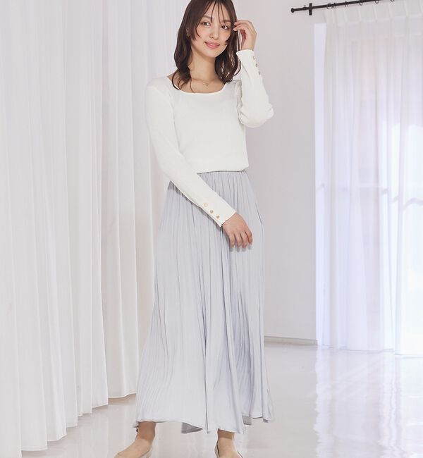 abahouse mavie「【袖ボタン】スクエアネックリブニット/きれいめ/セミオケ/通勤/春服」|ニット・セーター|