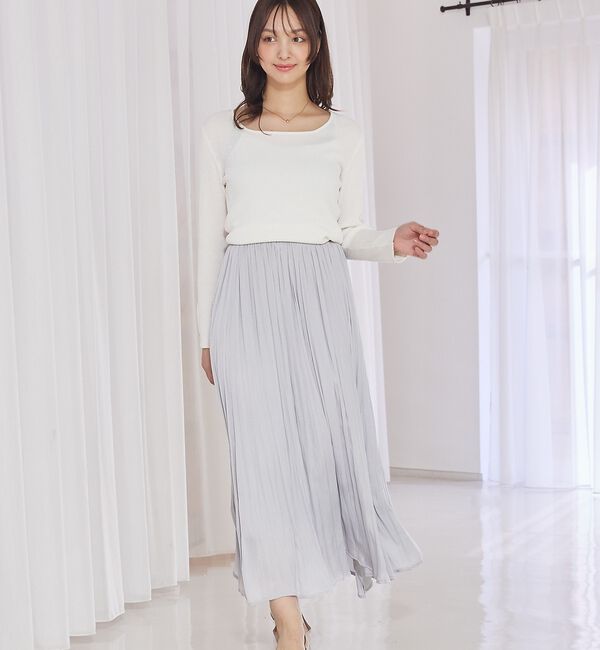 abahouse mavie「【袖ボタン】スクエアネックリブニット/きれいめ/セミオケ/通勤/春服」|ニット・セーター|