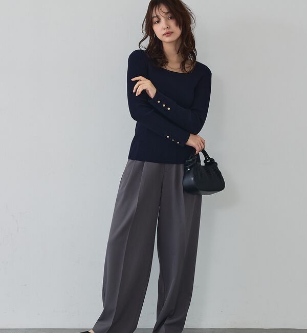 abahouse mavie「【袖ボタン】スクエアネックリブニット/きれいめ/セミオケ/通勤/春服」|ニット・セーター|