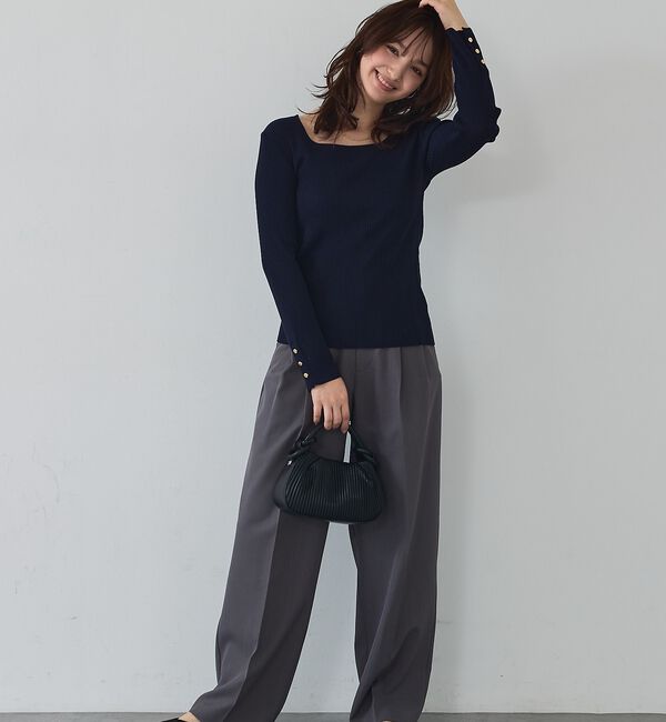 abahouse mavie「【袖ボタン】スクエアネックリブニット/きれいめ/セミオケ/通勤/春服」|ニット・セーター|