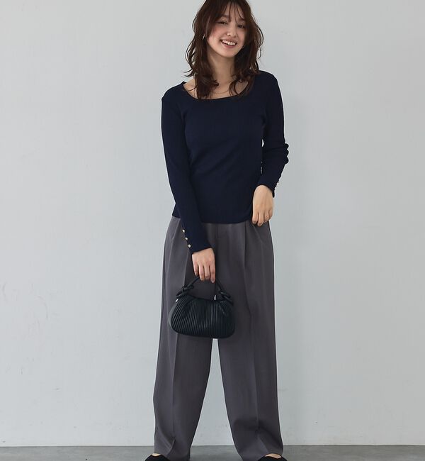 abahouse mavie「【袖ボタン】スクエアネックリブニット/きれいめ/セミオケ/通勤/春服」|ニット・セーター|