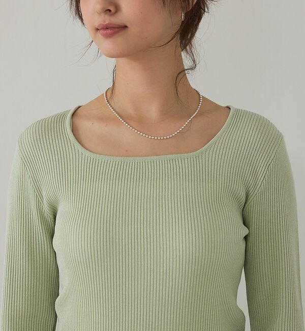 abahouse mavie「【袖ボタン】スクエアネックリブニット/きれいめ/セミオケ/通勤/春服」|ニット・セーター|