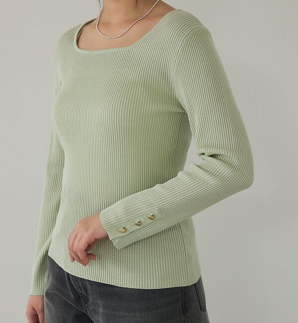 abahouse mavie「【袖ボタン】スクエアネックリブニット/きれいめ/セミオケ/通勤/春服」|ニット・セーター|