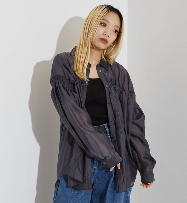 NOMINE「シアー シャーリング シャツ」|シャツ・ブラウス|チャコールグレー