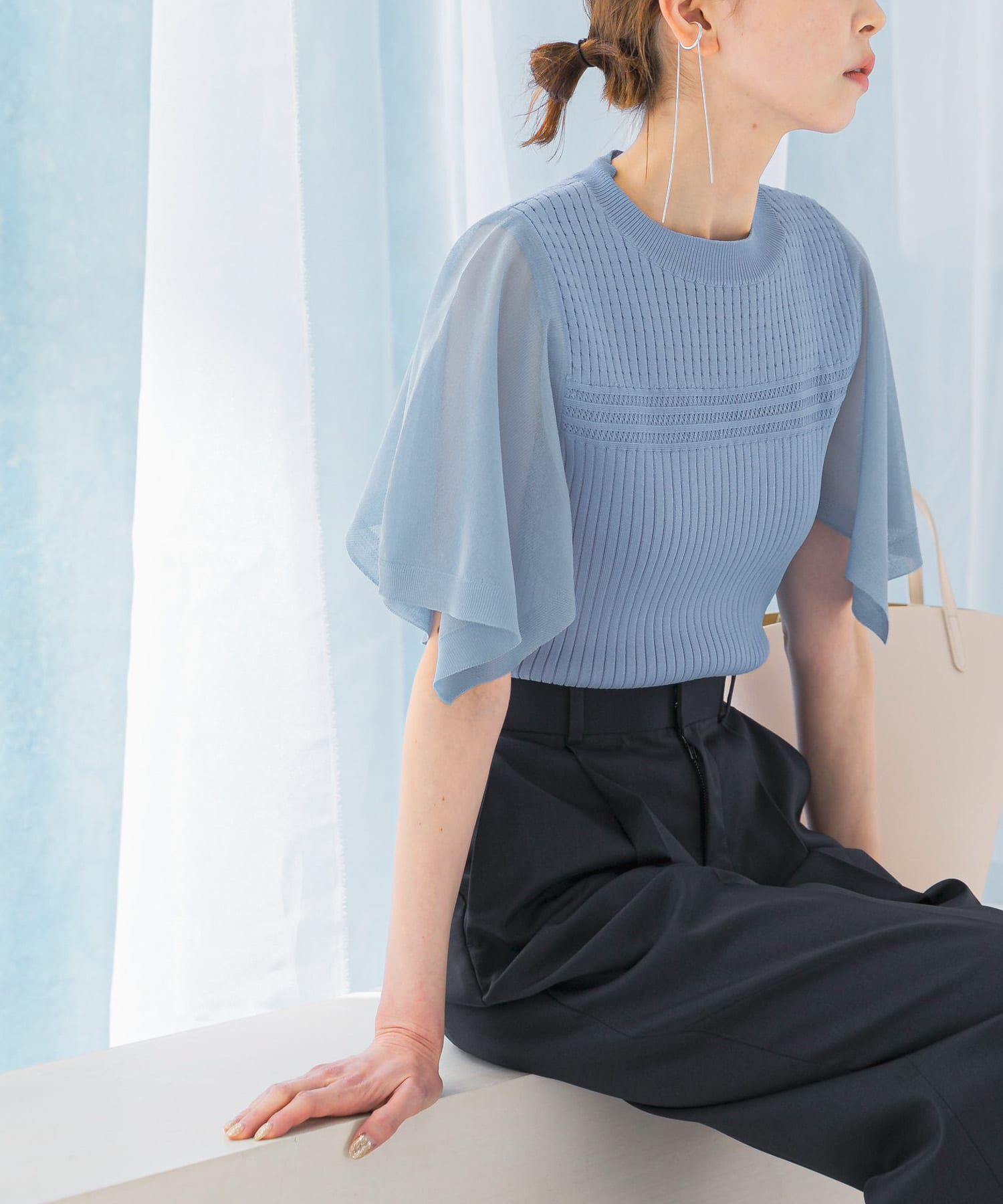 URBAN RESEARCH ROSSO「ハンカチスリーブリブニット」|ニット・セーター|